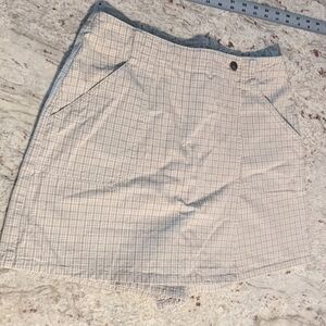 Y2K Denim Skort Skirt Checkered Plaid White & Tan Sz 12 High Waisted